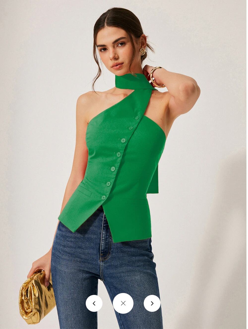 NWT Commense Cotton & Linen Halter Top With Decor Pockets Sz L